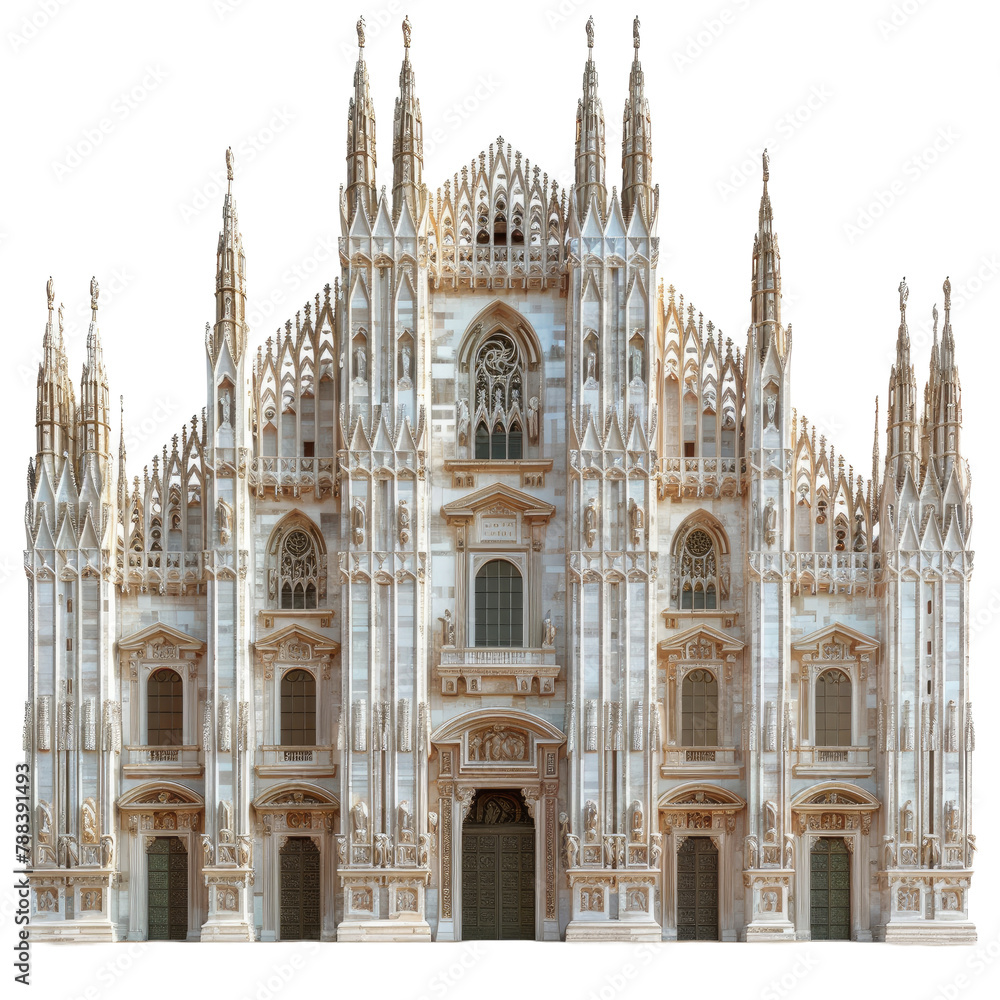 Facade of the Duomo di Milano On isolated transparent PNG background