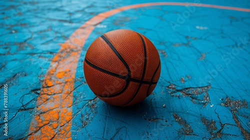 Orange basketball clear concrete floor vibrant color pop side light minimalistic approach