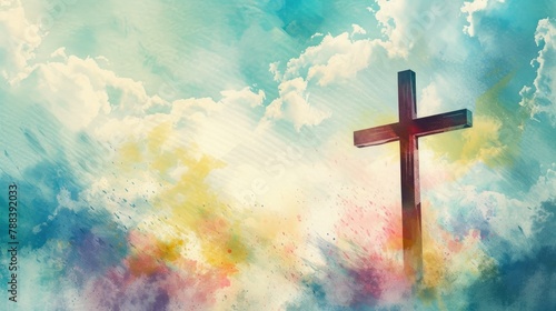 Heavenly Sentinel: Cross in Watercolor