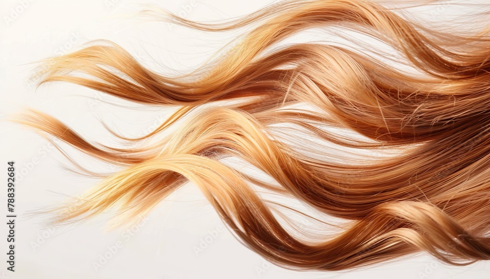 A banner with healthy well-groomed shiny blond locks of hair isolated on a white background. A banner with healthy well-groomed shiny blond locks of hair isolated on a white background.