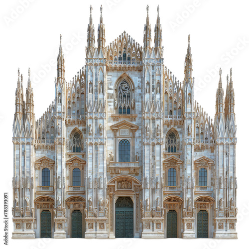 Facade of the Duomo di Milano On isolated transparent PNG background