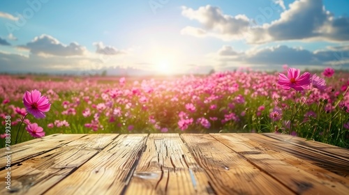 Spring Serenity: Pink Blossoms on Wooden Table