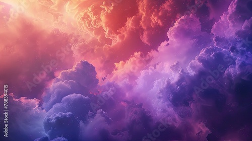 Mystery Clouds and Neon Light Glowing in the Nebula Galaxy Space, Colorful and Flowing Sky with Fluffy White Clouds and Flames