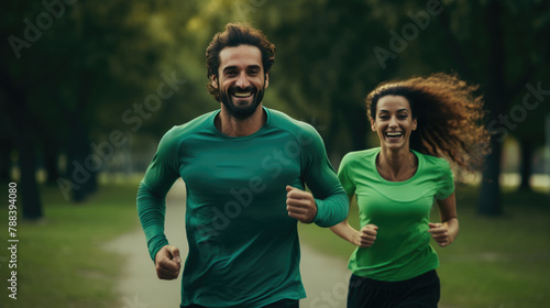 Happy Couple Jogging in Nature © Andrii 