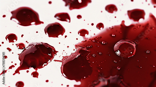 Vivid Crimson Drip: An Isolated Blood Dripping Scene Set Against a White Backdrop photo