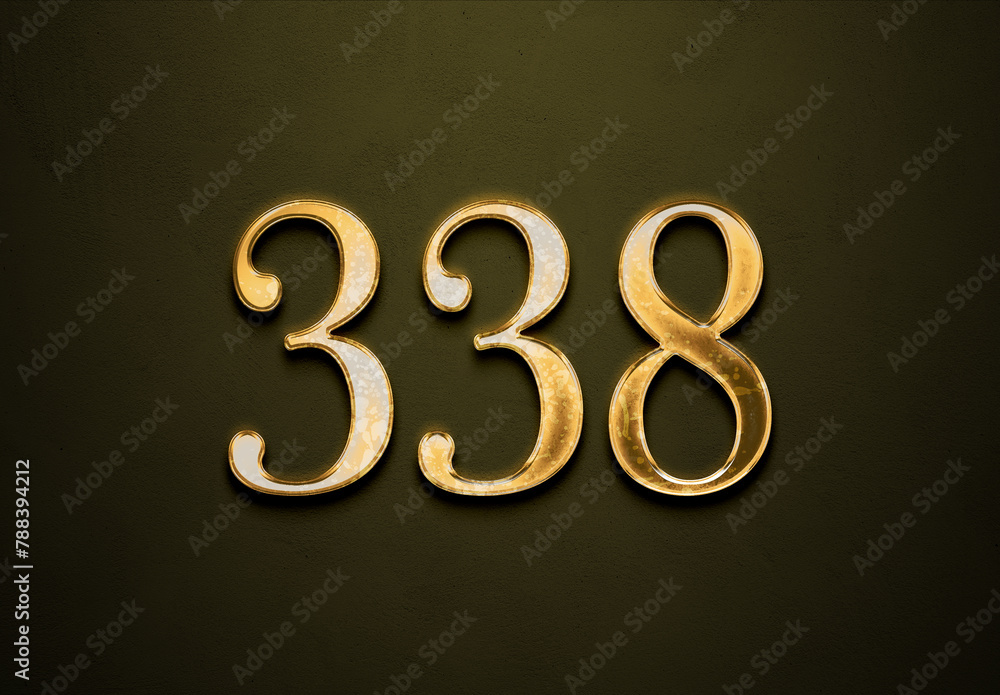 Old gold effect of 338 number with 3D glossy style Mockup. Old gold effect of 338 number with 3D glossy style Mockup.