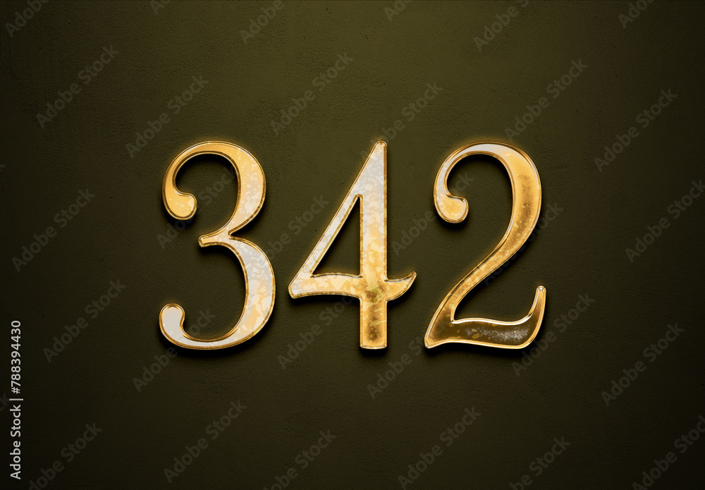 Old gold effect of 342 number with 3D glossy style Mockup. Old gold effect of 342 number with 3D glossy style Mockup.