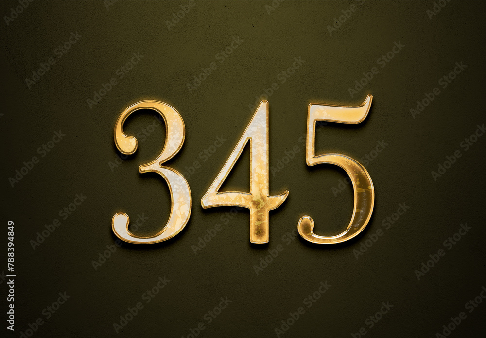 Old gold effect of 345 number with 3D glossy style Mockup. Old gold effect of 345 number with 3D glossy style Mockup.