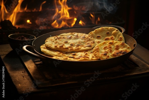 Wholesome Parantha ghee food. Chapati breakfast. Generate Ai photo