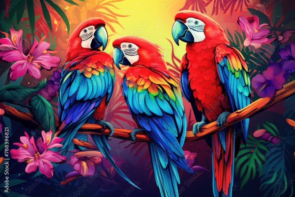 Obraz premium Majestic Beautiful tropical parrots. Wildlife birds. Generate Ai
