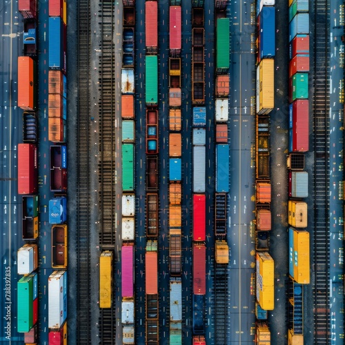 Overhead Drone View of Massive Freight Train Yard
