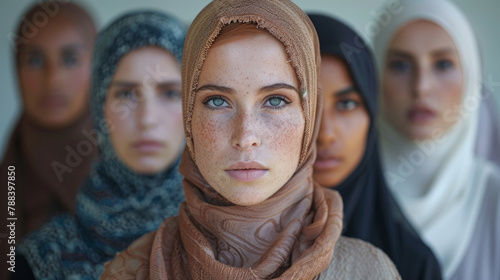 5 femmes musulmanes de face portant le hijab photo