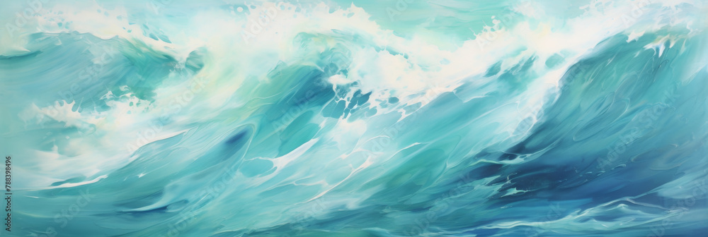 Ocean Waves In Abstract Painting. Digital Artwork. Generative AI