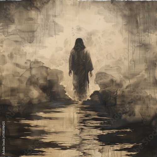 Jesus Walking on Water Amidst Storm