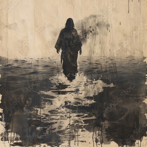 Jesus Walking on Water Amidst Storm