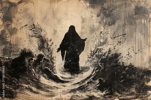 Jesus Walking on Water Amidst Storm