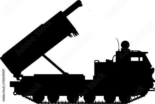 Vektor Silhouette Flugabwehr - Raketensystem - Feuerleitstand zur Abwehr von Raketen, Drohnen, Flugzeugen, Marschflugkörpern und ballistischen Raketen - Militär Raketenwerfer