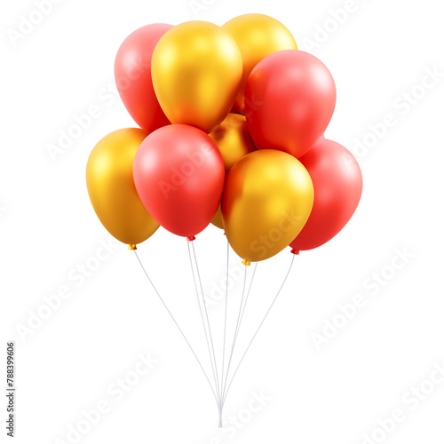 Colorful Red and Yellow Balloons 3D Render for Celebrations (ID: 788399606)