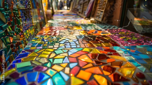 Colorful patterned tile floors in the market shop