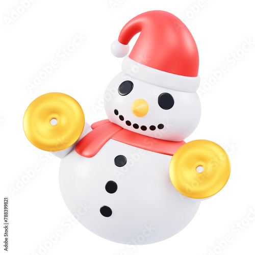 Cheerful 3D Snowman With Red Santa Hat and Scarf