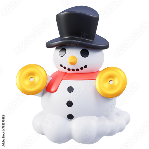 Cheerful 3D Snowman with Top Hat and Gold Bells Icon (ID: 788399882)