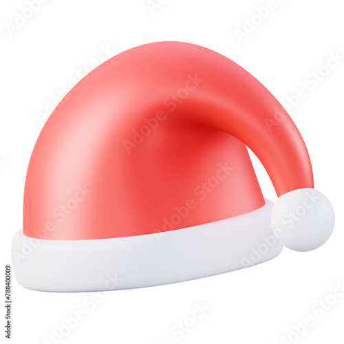 Bright Red Santa Hat 3D Icon, Christmas Holiday Symbol (ID: 788400009)