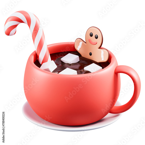 Festive Christmas Hot Chocolate with Gingerbread Man 3D Icon (ID: 788400226)