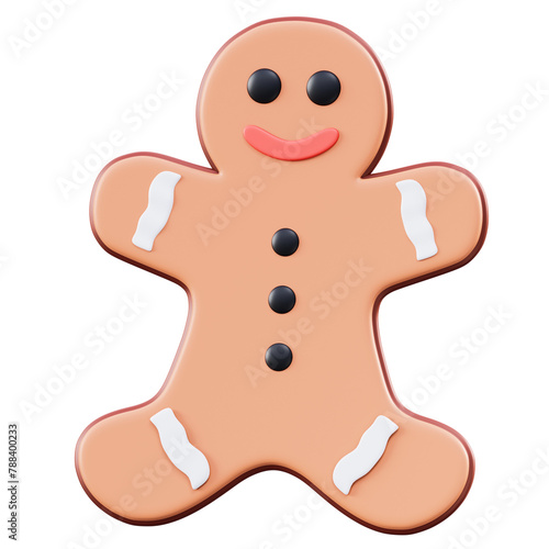 3D Gingerbread Cookie Icon with a Festive Smile (ID: 788400233)