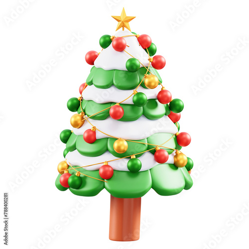 Colorful 3D Christmas Tree Icon with Festive Ornaments (ID: 788400281)