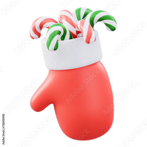 Christmas Candy in Red Mittens: Festive 3D Icon Illustration (ID: 788400418)