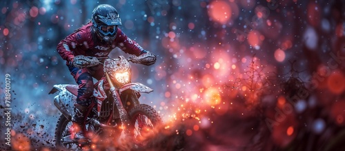 Gravity Defied: Motocross Rider Frozen Mid-Whip. Generative ai photo