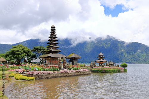 Pura Ulun Danu Beratan  Hindu temple on Bratan lake landscape  Bali  Indonesia