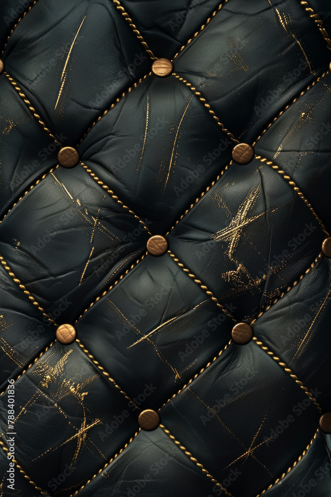 Fototapeta premium Elegant black leather with gold lines pattern for background