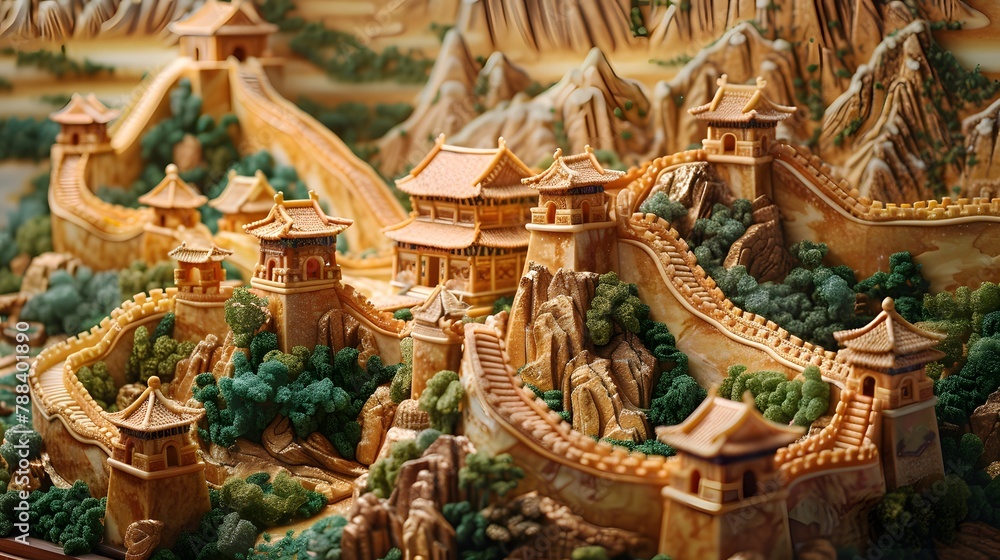 Fototapeta premium City walls and mountain fortresses filled with trees