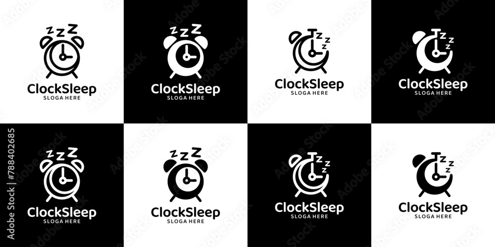 Collection of sleep time logo design template. alarm clock with moon design graphic vector illustration. Symbol, icon, creative.