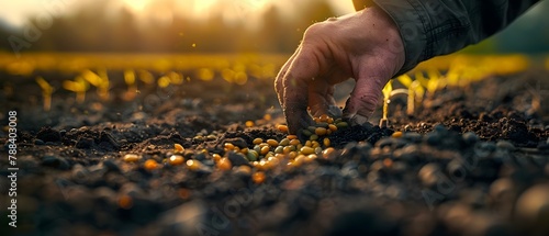 Sowing Seeds of Tomorrow: A Farmer's Touch. Concept Agricultural innovation, Sustainable farming practices, Crop optimization photo