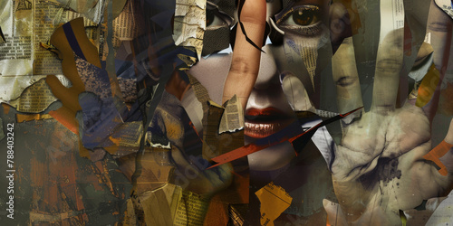 Surreal Collage of Woman's Face with Abstract Elements