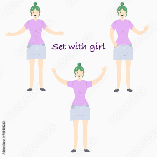 Set Illustration of a girl in flat style. Flat Illustration on the theme of body positivity.