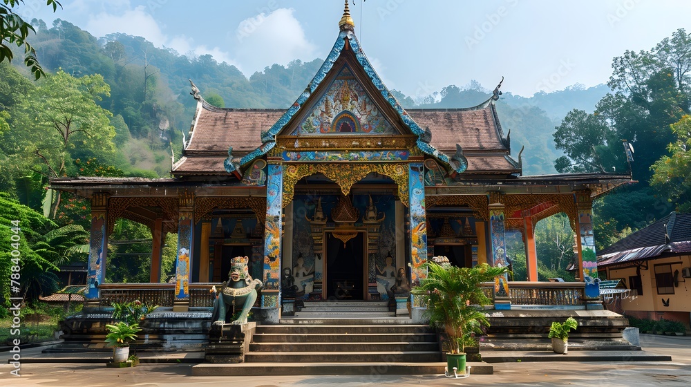 Fototapeta premium A deserted Thai temple in the countryside filled with lots of spray paint.