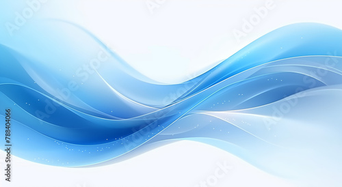 A visually soothing artwork comprising blue wavy lines that mimic the fluidity of water set against a soft, light blue background. The design also features subtle light particles and gradients.