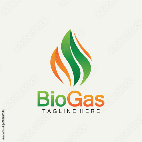 Biogas logo. Oil and gas logo. Biogas logo energy with Fire and leaf elements