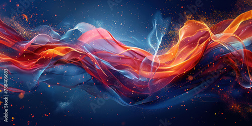 Abstract Red and Blue Wave with Smoke on Dark Blue Background Dynamic and Fluid Movement of Colors