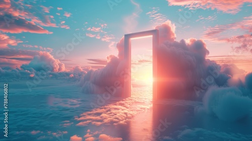 Surreal gateway in the sky at golden hour