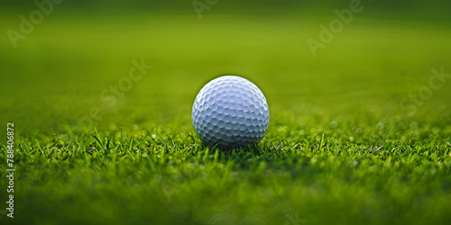 Golf ball on green grass ready to be shot in golf course Close up golf ball on green grass field with blur background