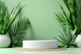 3D rendering of a white podium on an aloe vera. simple background banner design.