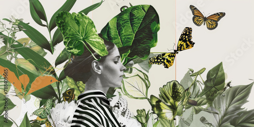 Surreal Woman Merged with Nature and Butterflies Illustration