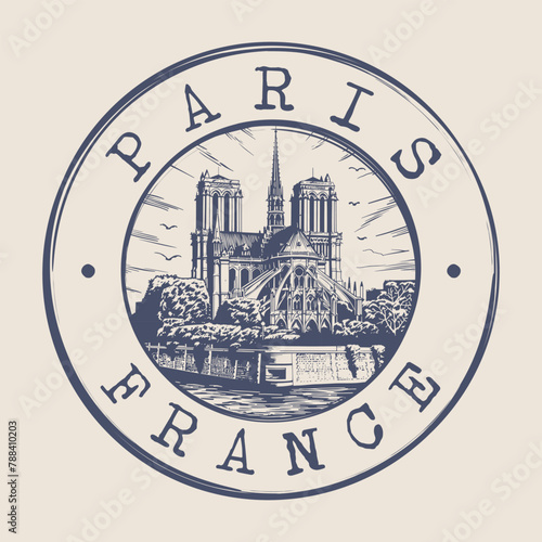 Paris, France Stamp City Postmark. Silhouette Postal Passport. Round Vector Icon. Vintage Postage Design.	