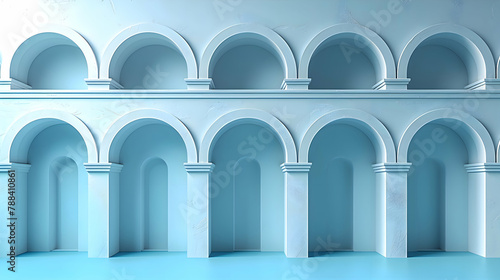 A detailed paper art of a series of arches, each crafted from white paper, set against a pale blue background