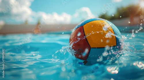 Dynamic Water Polo Ball Impact Captured with Splashing Water and Vivid Colors © lemoncraft