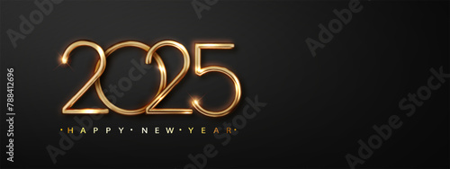 Happy new year 2025 with shiny gold thin number. Premium design for New Year and Christmas greetings for banners, posters or social media and calendars.
